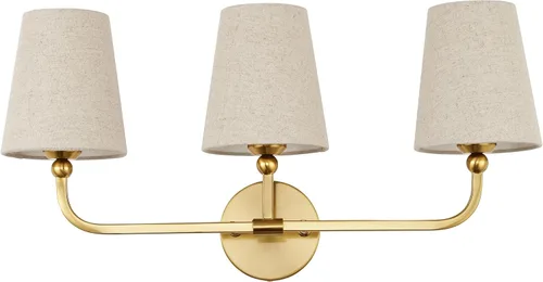 Vista 16 de Luz de Tocador de Baño de 2 Luces, Candelabro de Pared Doble Dorado Cepillado con Pantalla de Tela Blanca Abierta, Candelabros Modernos