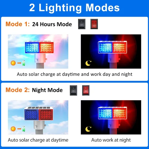 Vista 3 de Aolyty Luz estroboscópica solar, luz roja brillante y azul intermitente IP65, luz de advertencia solar impermeable de doble cara, luces