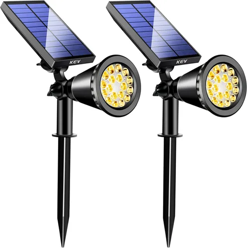 Vista 12 de KEV Focos solares de 800 lúmenes para exteriores, 18 luces LED de inundación solares con 2 modos y ajustables e impermeables IPX65, foco solar