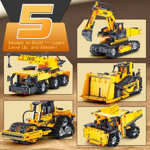 Vista 3 de Juguetes de construcción RC 5 en 1, juegos de bloques de construcción de excavadora técnica para adultos de 8 a 14 años, kits de modelos
