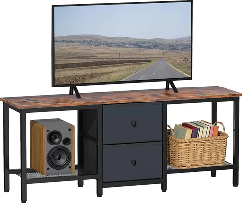 Soporte de TV adecuado para televisores de hasta 55 pulgadas, centro de entretenimiento con cajones y estantes de almacenamiento, mesa de consola