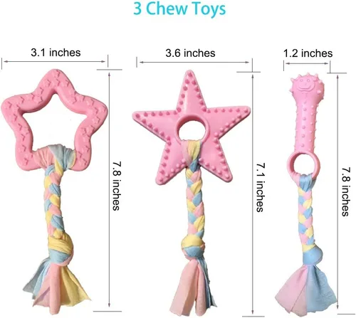 Vista 2 de Volacopets Juguetes para cachorros para dentición, juguetes masticables para perros pequeños, juguetes arrugados para perros de raza pequeña