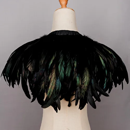 Vista 7 de L'vow - Poncho de estola de plumas naturales estilo victoriano, color negro