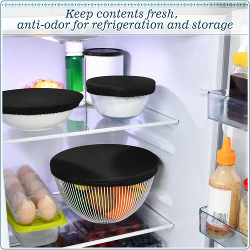 Vista 6 de Fundas de tela reutilizables negras – 5 piezas lavables elásticas para almacenamiento de alimentos de algodón para frutas y sobras