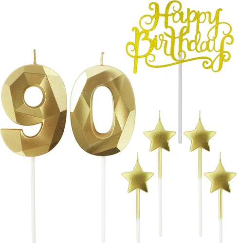 Vista 12 de Velas de cumpleaños doradas con número 20 y velas de estrella de cumpleaños de 7 cm Velas para pastel de cumpleaños en forma de diamante 3D son