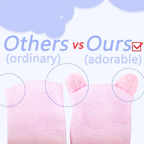 Vista 4 de Gorro de hospital para recién nacido con oreja, gorro de bebé de 0 a 6 meses, gorro de punto para guardería, paquete de 124