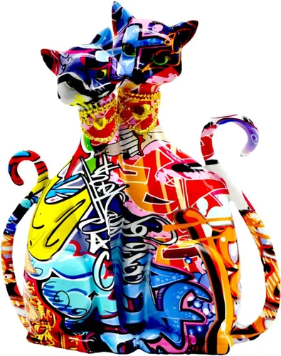 Graffiti - Estatua de gato egipcio, escultura de gatito, figura de arte de animales, decoración del hogar para sala de estar, dormitorio, estante de