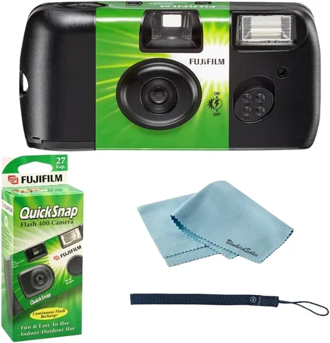 Vista 5 de Cámara desechable Fujifilm QuickSnap Flash 400 de 35mm • Paquete de 4 • 4 correas para la mano • 2 paños de microfibra BluebirdSales, verde, 7033661