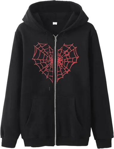 Vista 2 de JIOEEH Shirts,Womens Long Sleeve Hoodie Top Gothic Zip Lace up Sweatshirt with Pockets Women Pullover Hoodie Sweatshirt