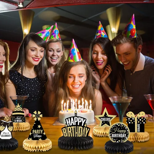 Vista 8 de 8 piezas de decoración de fiesta de feliz cumpleaños, centros de mesa de panal de abeja, decoración de mesa para recuerdos de fiesta, accesorios