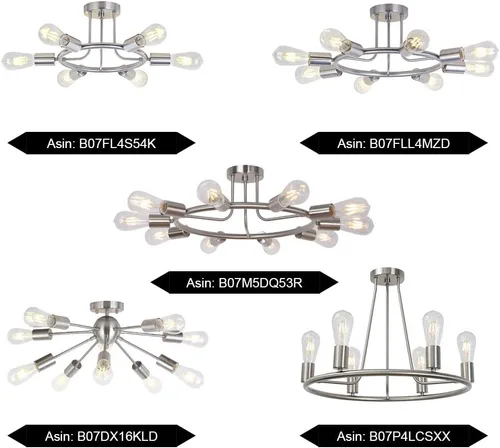 Vista 6 de BONLICHT Lámpara Sputnik de níquel cepillado Moderna con forma de estrella de 6 luces, lámpara de techo de montaje semiempotrado, lámpara de comedor
