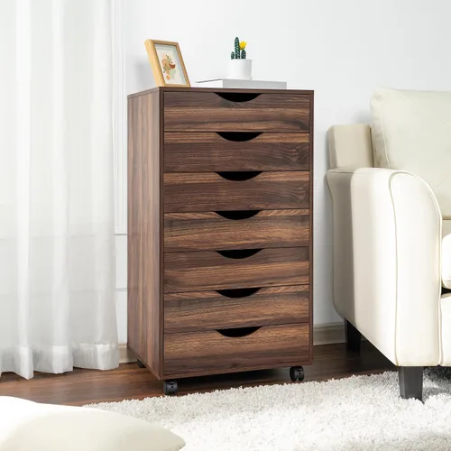 Vista 203 de Naomi Home Cómoda de 5 cajones para dormitorio, alta y elegante, con ruedas y estantes de almacenamiento, pequeña para guardarropa, para maquillaje