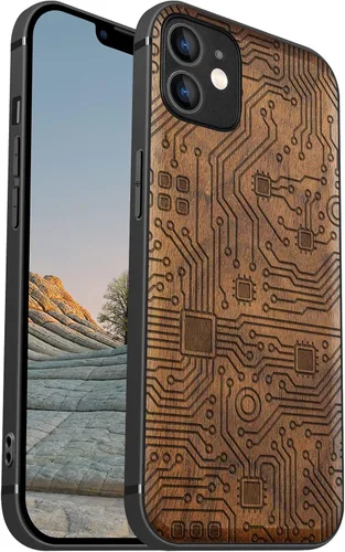Vista 12 de Carveit Funda magnética de madera para iPhone 12 [madera natural y TPU suave negro] a prueba de golpes, funda de madera única y elegante compatible