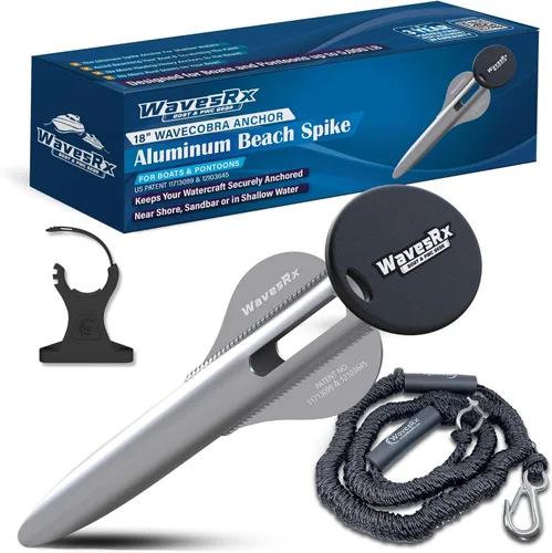 Vista 9 de WAVESRX Patented Aluminum Spike Beach Anchor Ultra-Light PWC, Jet Ski & Sand Anchor for Boat, Pontoon & Kayak Secure Anchoring Near Shore