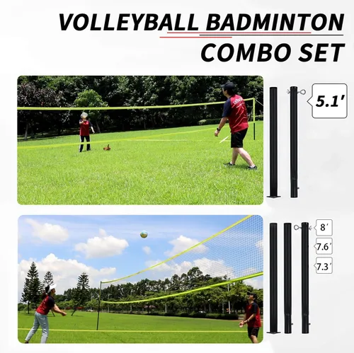 Vista 4 de Juego combinado de bádminton y voleibol, red profesional de voleibol para césped, patio trasero, juego de voleibol fácil de instalar con bolsa