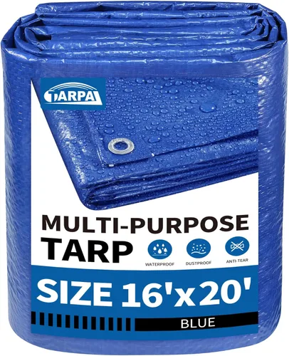 Vista 34 de TARPAL Lona azul de 6 x 6 pies, impermeable de 5 mil lonas pequeñas, cubierta protectora multiusos, cubierta de lona de polietileno para leña