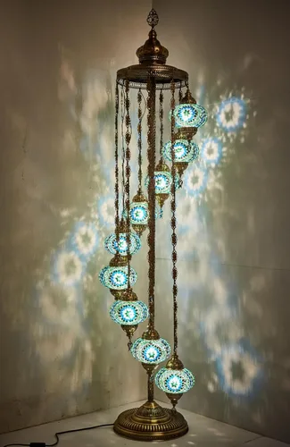 Vista 6 de DEMMEX Lámpara de pie con mosaico turco marroquí, 9 globos, 6 pies de alto, lámpara de pie decorativa estilo Tiffany con globos coloridos