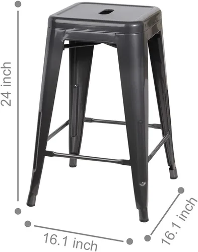 Vista 82 de GIA Taburete de mostrador sin respaldo de 24 pulgadas, cantidad de 4, bronce con asiento de madera clara