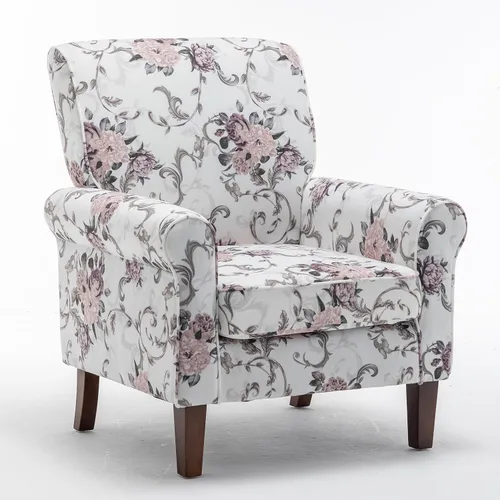 Vista 25 de Sillón clásico con marco de madera de abedul y cómodos reposabrazos enrollados, sillones para sala de estar, dormitorio y decoración de oficina