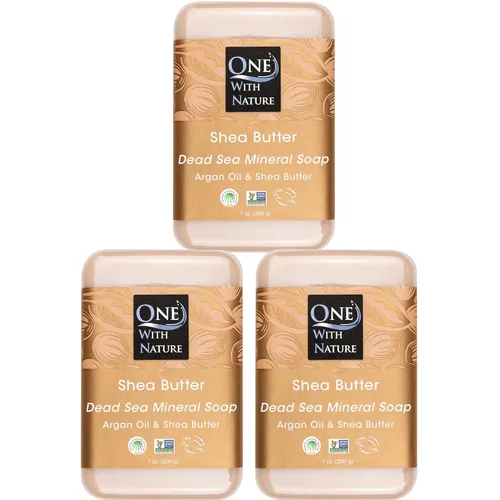 One With Nature Jabón de manteca de karité con sal del mar muerto, 7 onzas, paquete de 3 Barra de jabón purificante y exfoliante con minerales del