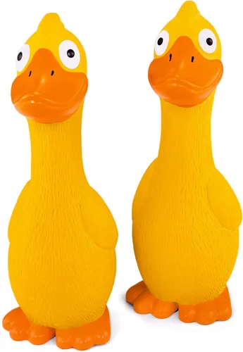 Vista 2 de CHIWAVA Paquete de 2 juguetes de látex para perros de 7.9 pulgadas, juego interactivo de pato amarillo para perros pequeños y medianos