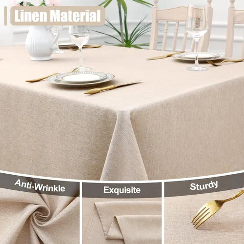Vista 2 de Smiry - Mantel cuadrado de lino texturizado, mantel de arpillera impermeable a derrames y antiarrugas, mantel decorativo lavable para mesa