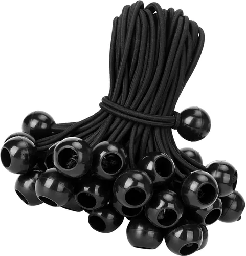 Paquete de 50 cuerdas elásticas de bola, cordones de amarre negros de 5 pulgadas para lona, refugio de toldo, tubo de pared, bolas de cuerda