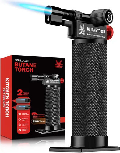 Vista 11 de RAVS Encendedor de butano, antorcha de cocina con modo de llama dual, pistola de soplete de cocina recargable, soplete de crema brulee, soplete