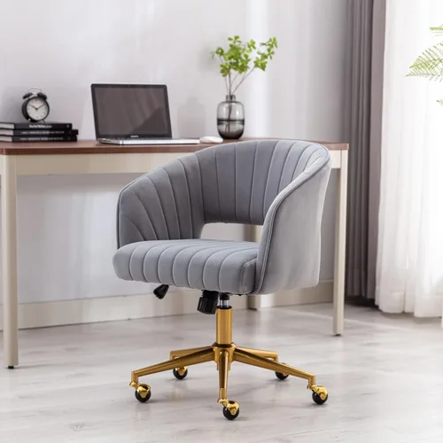 Vista 9 de Silla de oficina en casa, silla giratoria de terciopelo para escritorio, sillón de acento tapizado, sillas modernas capitoneadas con base dorada