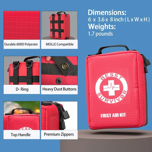 Vista 5 de Kit de primeros auxilios de primera calidad: bolsa médica Molle impermeable con compartimentos codificados por colores, con vendaje israelí, manta
