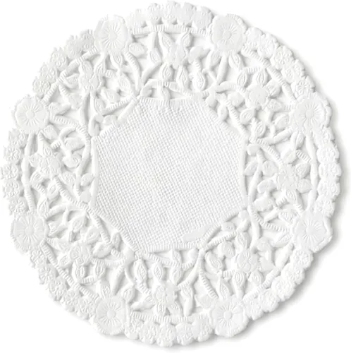 The Baker Celebrations Tapones de encaje de papel redondo blanco (paquete de 100) fabricados en Canadá (4 pulgadas)