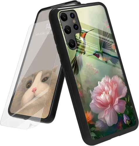Vista 135 de Funda para Samsung Galaxy A12 5G con protector de pantalla, parte trasera de vidrio templado + TPU de silicona suave que absorbe los golpes