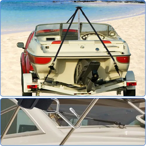 Vista 6 de Postes de soporte ajustables para cubierta de barco con correas, postes de barco con correa y gancho de acero inoxidable de 1 pulgada de ancho x 3.5