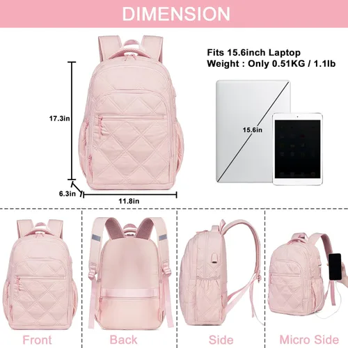 Vista 5 de Mochila para mujer de 15.6 pulgadas, mochila escolar universitaria para niña, Portátil