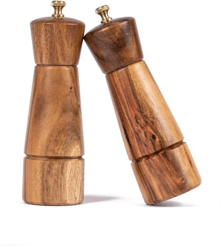 Vista 11 de Molinillo de pimienta, molinillo de pimienta con acero inoxidable ajustable, madera de acacia, altura 6.5 in, diámetro inferior: 2.0 in, diámetro
