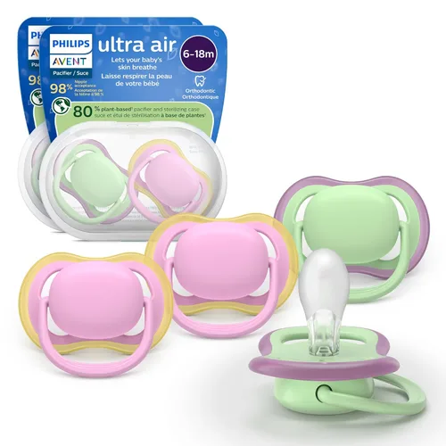 Vista 9 de Philips Avent Ultra Air - Chupetes con diseño ortodóntico, para bebés de 6-18 meses, tetina simétrica de silicona suave, sin BPA, 2 estuches