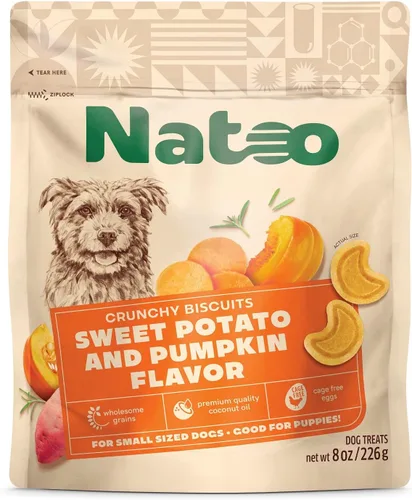 Vista 10 de NATOO Galletas para perros pequeños y cachorros, golosinas crujientes de coco y mango, galletas naturales saludables para perros, ricas en Omega 6