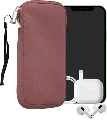 Vista 78 de kwmobile Bolsa de neopreno para teléfono tamaño XL - 6.7/6.8 pulgadas - Funda universal para celular con cremallera, correa para la muñeca, amarillo