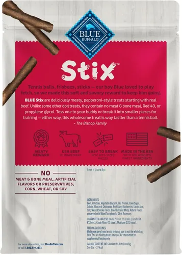 Vista 2 de Blue Buffalo Stix Pepperoni-Style - Golosinas para perros hechas con ingredientes naturales, receta de carne de res, bolsa de 13 onzas
