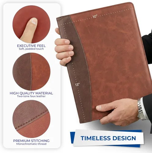 Vista 5 de Samsill Padfolio de dos tonos, cartera para currículum, cartera comercial, con bloc de escritura de 8.5 x 11 pulgadas, marrón y marrón oscuro
