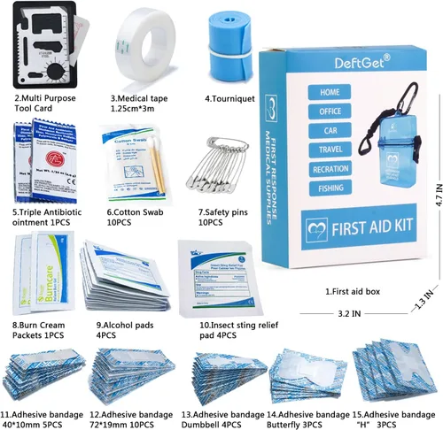Vista 2 de DEFTGET Kit de primeros auxilios a prueba de agua, artículos esenciales de viaje, elegibles para HSA/FSA, pequeños kits de supervivencia