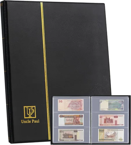 Álbum de monedas de 60 bolsillos, 7.7 x 3.2 pulgadas, soporte para coleccionar billetes de cuero sintético, tapa dura, libro de almacenamiento con