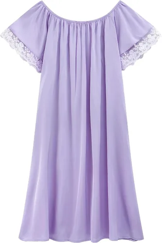 Vista 4 de LJYH Camisón largo sedoso de manga corta para mujer