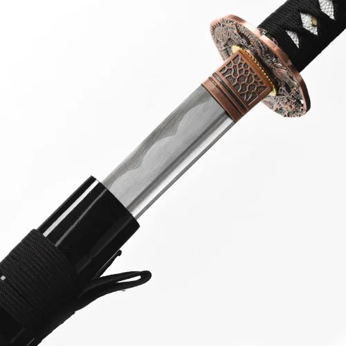 Vista 3 de Samurai Katana - Espada japonesa hecha a mano, práctica, acero al carbono 1045, templado/arcilla templada, espiga completa, afilada, vaina