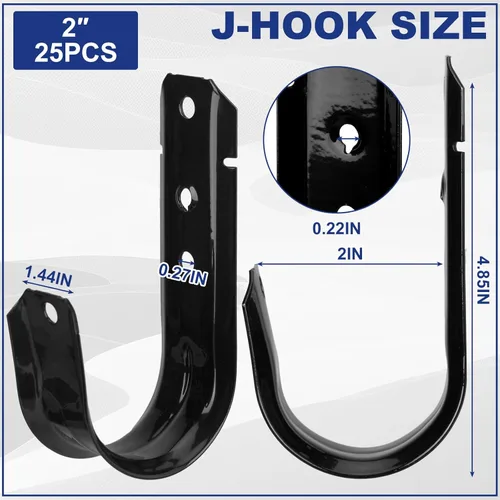 Vista 2 de Zonon Soporte de cable negro con gancho en J para colgar gancho en J de metal resistente para gestión de cables y cables, acero galvanizado