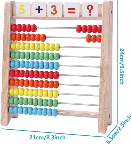 Vista 7 de Ábaco educativo para niños matemáticas – Marco de madera de 10 filas con números 1 – 100 tarjetas – Enseña a contar, sumar y resta, aprendizaje