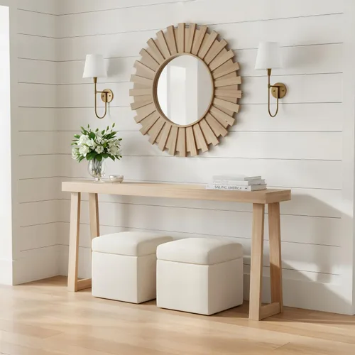 Vista 12 de Plank+Beam Mesa consola de madera maciza, 46 pulgadas, mesa de sofá, mesa de entrada estrecha para pasillo, detrás del sofá, sala de estar, Blanco