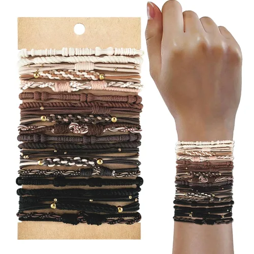 Vista 16 de KANPRINCESS Juego de 12 ligas para el cabello para niñas y mujeres, estilo bohemio, bandas elásticas para el cabello, pulseras para el cabello