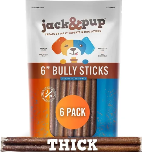 Vista 9 de Jack&Pup Bully Sticks Jumbo de 6 pulgadas para perros (paquete de 3) Palitos de perro de un solo ingrediente para perros grandes y masticadores