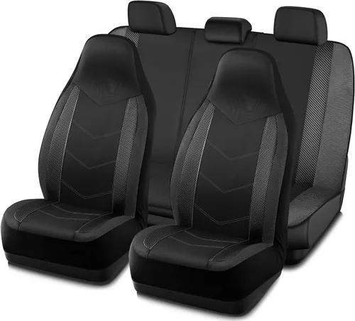 Vista 9 de Pic Auto Fundas de asiento de automóvil de respaldo alto,cuero sintético, compatible con bolsa de aire, ajuste universal, Negro